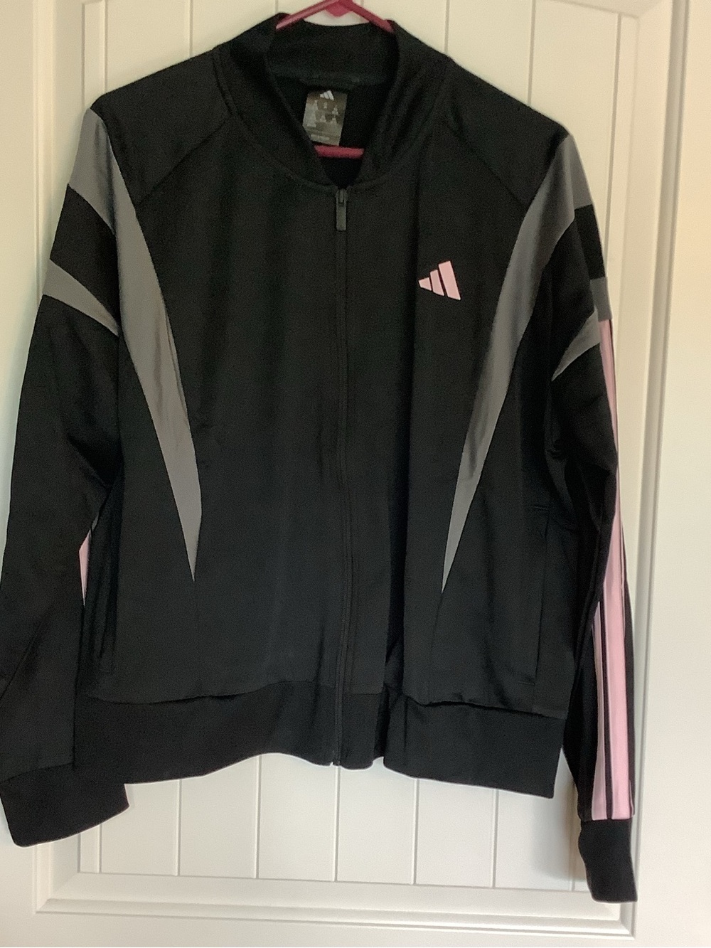 Adidas Women’s Black Bomber Jacket with Pink & Gray Accents